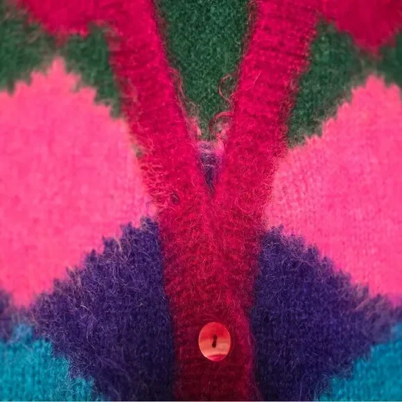 Premier Collection Petites‎ Multicolor Diamond Mohair Cardigan Sweater Sz M - Picture 5 of 8